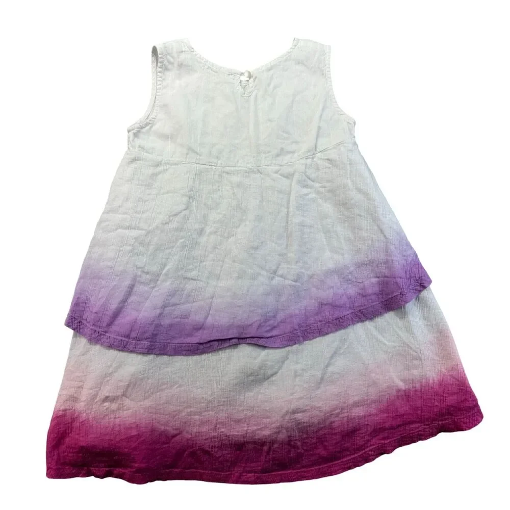 Garnet Hill Kids Dress Girls 6T White Purple Pink Ombre Sleeveless Lined Cotton